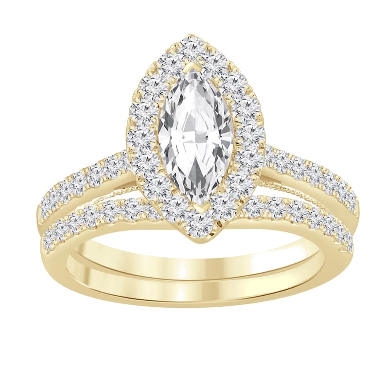 Auriya 1 1/2ctw Marquise Halo Diamond Engagement Ring Set 14k Gold