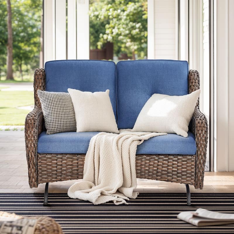 Gymojoy 2-Seat Stylish Patio Loveseat Glider Sofa, Water-Resistant Olefin Cushions for Outdoor Comfort
