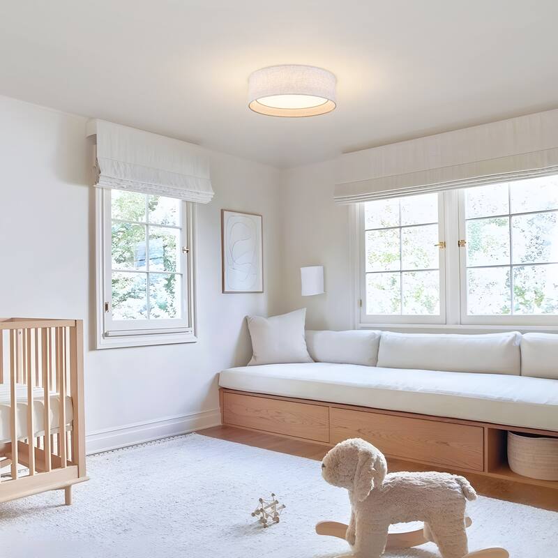 Starsky Modern Linen Drum Flush Mount Ceiling Light with 5-CCT Selectable LED (3000-6000K)