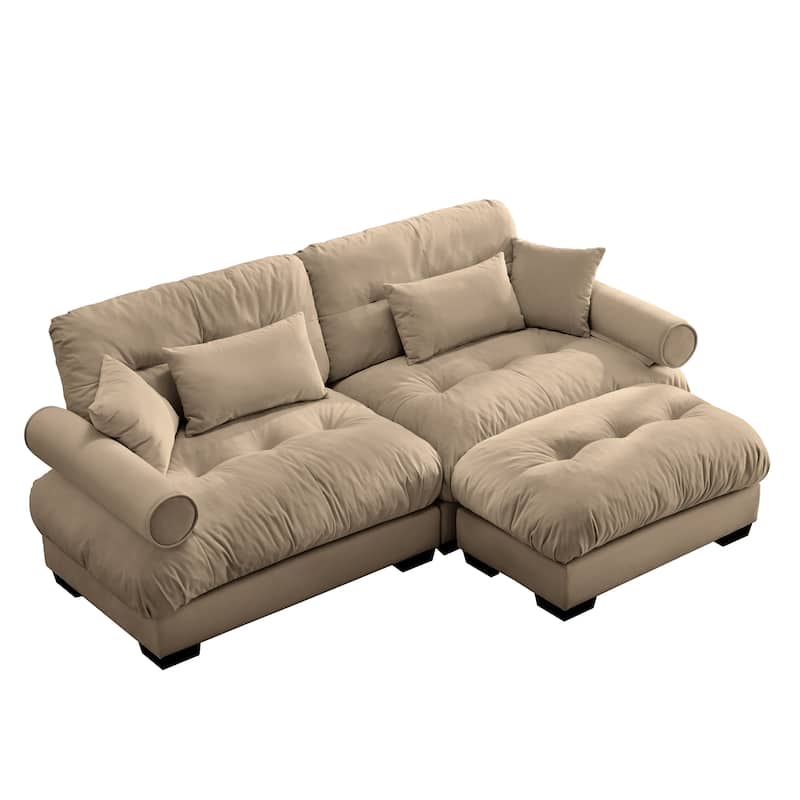 Modern 2-seater Loveseat Sofa with Ottoman & Pillows