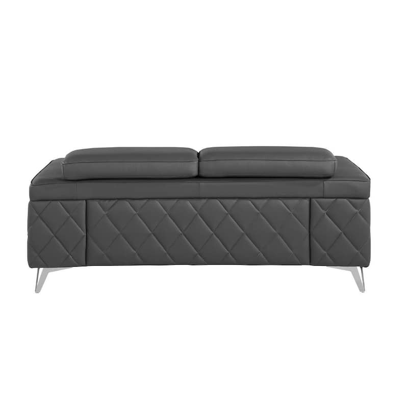 HomeRoots 70" Dark Gray And Silver Metallic Leather Loveseat