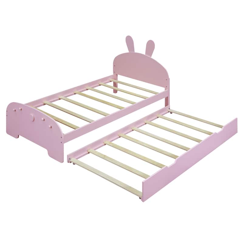 Twin Size Cartoon Kids Bed Wooden Platform Bed with Trundle - Bed Bath ...