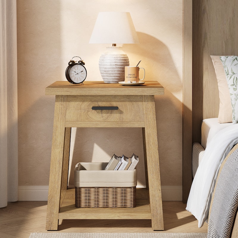 2 -Tier Wooden Side Table with Drawer