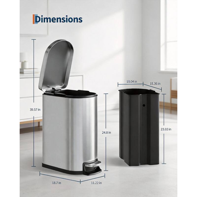 13 Gal / 50 l Slim Trash Can, Soft Close Lid
