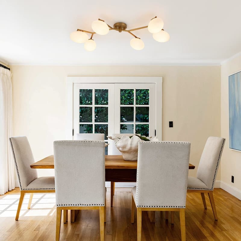 Modern 6-Light Opal Glass Globe Branch Sputnik Ceiling Light