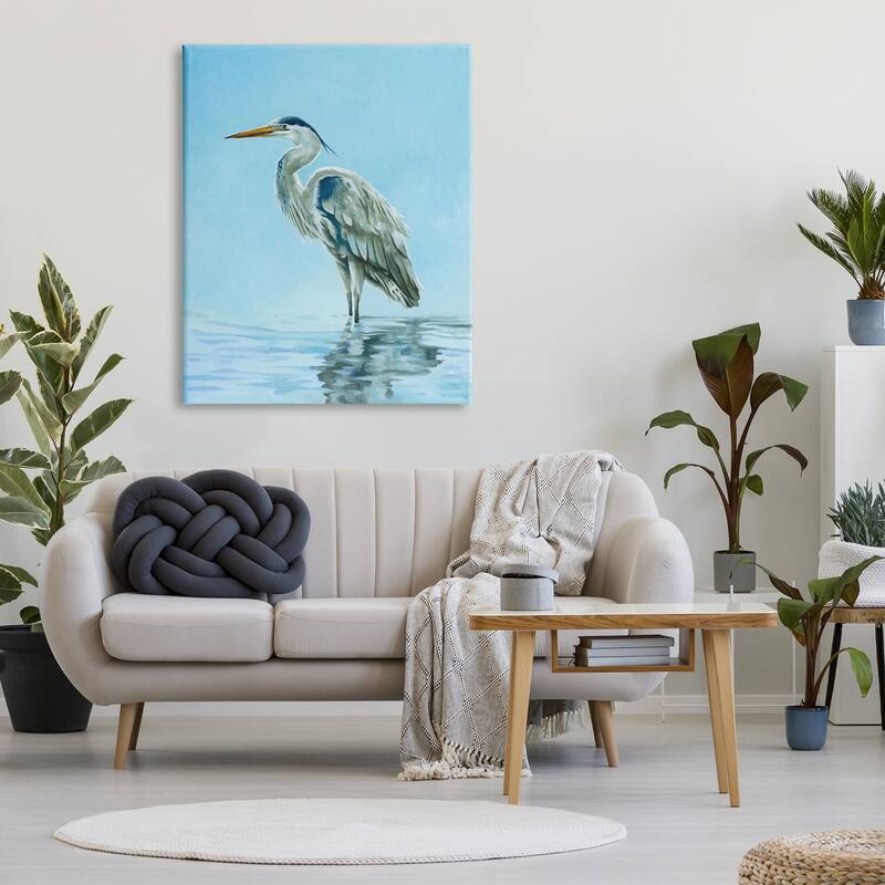 Stupell Blue Heron Shallow Waters Aquatic Bird Painting Canvas Wall Art