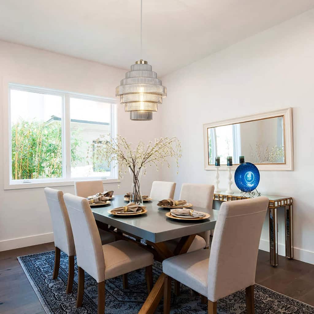 1-Light Classic Pendant Light with Glass Shade, Semi Flush Mount Chandelier for Dining Room Living Room Bedroom Kitchen