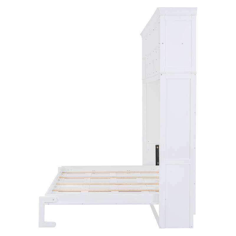 Queen Murphy Bed with USB & Top Shelves - Multi-Function Fold-Away Wall Bed for Small Apartments