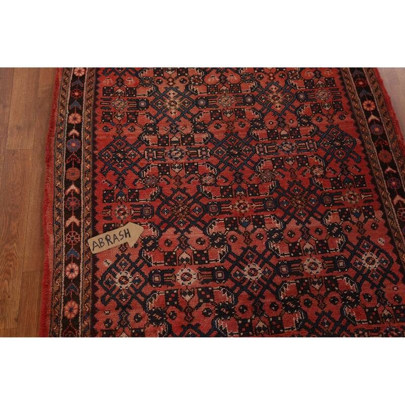 Hand Knotted Oriental 100% Wool Carpet Traditional All-Over Oranges & Rust Hossainabad Runner Rug - 16' 4'' X 3' 6''