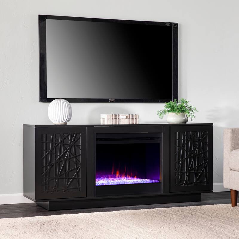 SEI Furniture Delauro Color Changing Electric Fireplace Media TV Stand with Storage - Black