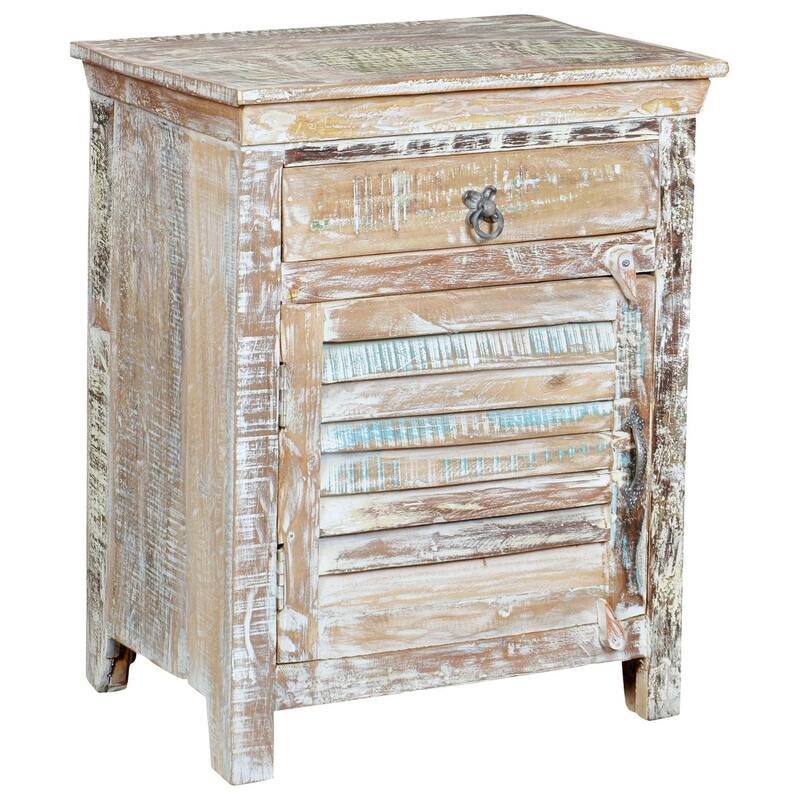 HomeRoots 30" Distressed White One Drawer Shutter Solid Wood Nightstand