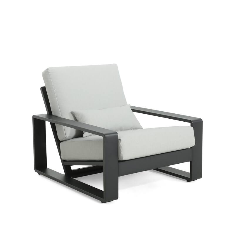 Roomfitters La Plata Outdoor Aluminum Lounge Chairs with Olefin Cushions, Modern Patio Seating, Black - Single Unit