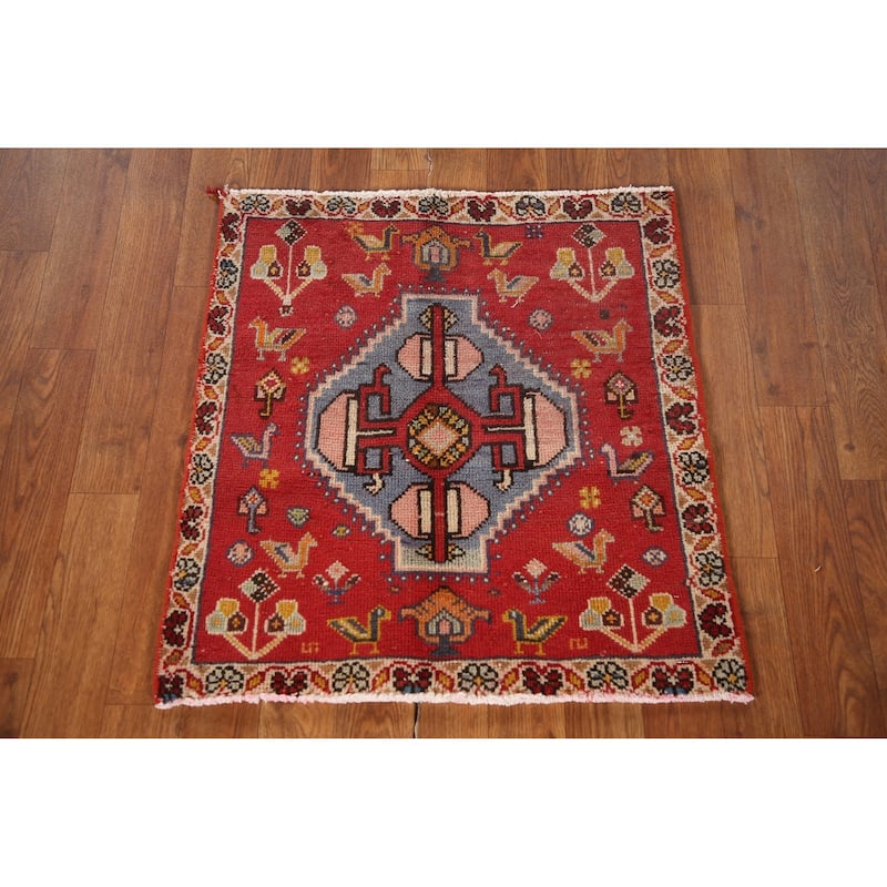 Abadeh Persian Vintage Square Area Rug Handmade Wool Carpet - 2'1"x 2'4"