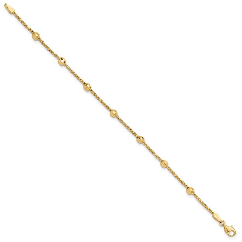 Curata 3.5mm 14k Yellow Gold 7" 3.5mm Polished and Sparkle Cut Beads Bracelet