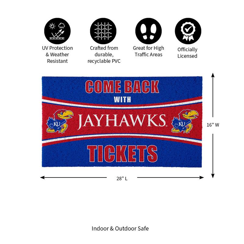 University of Kansas 28 in. x 16 in. PVC "Come Back With Tickets" Trapper Door Mat