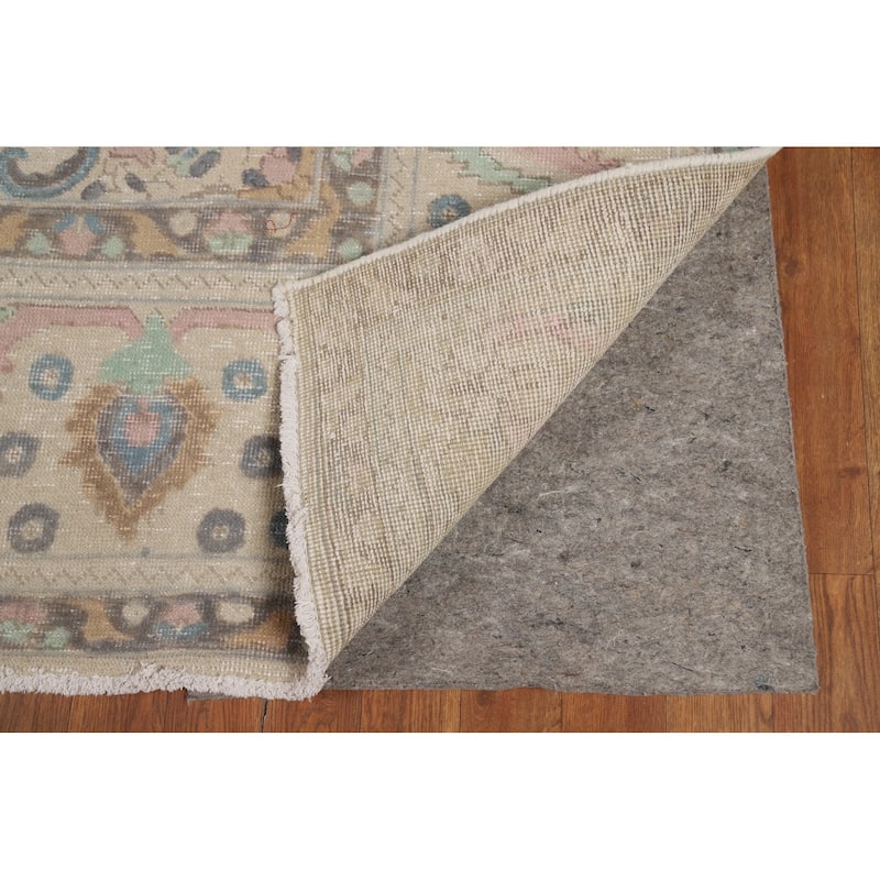 Hand Knotted Oriental 100% Wool Carpet Traditional Floral Beige & Ivories Tabriz Area Rug - 12' 9'' X 9' 7''