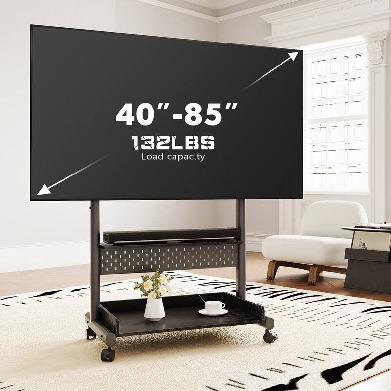 FITUEYES Mobile TV Stand Modern Storage TV Cart Mount for TVs Up to 85 Inch