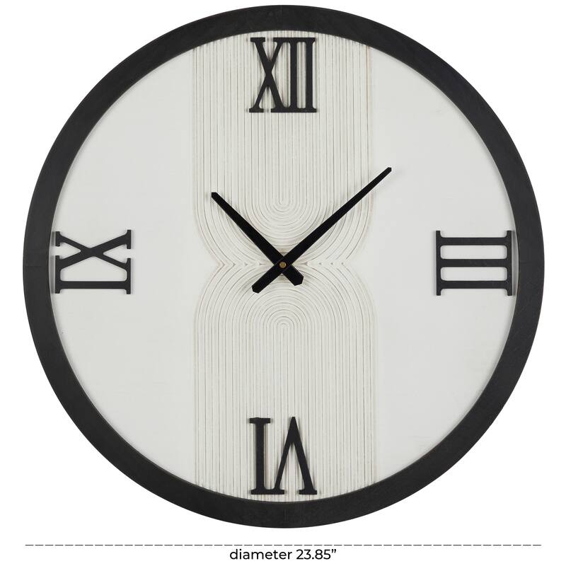 White Wood Art Deco Inspired Line Art Geometric Decorative Wall Clock with Black Accents