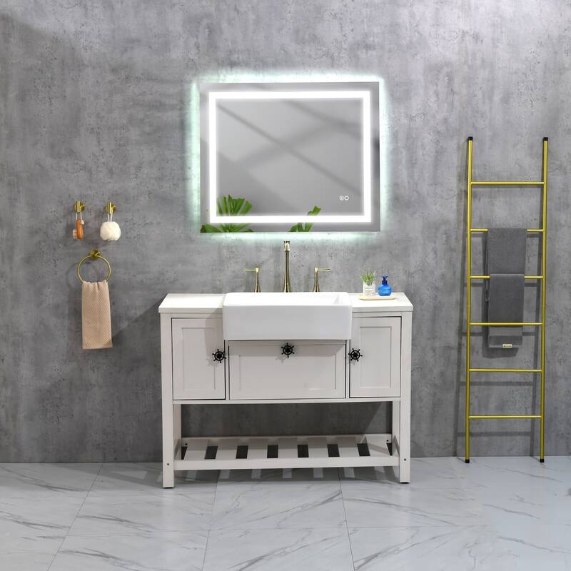 LED Backlit Frameless Bathroom Vanity Mirror with Anti-fog - 36x28