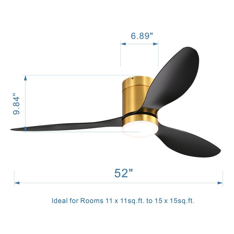 52 Inch Flush Mount LED Ceiling Fan with Lights Remote(3-Blade)