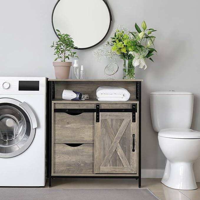 Bathroom Freestanding Floor Storage Cabinet,Farmhouse Bathroom Sliding Barn Door