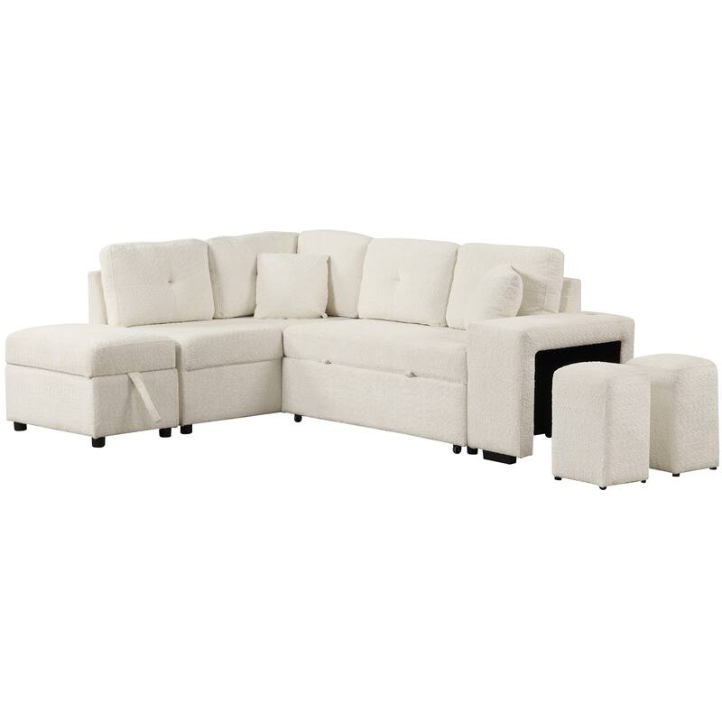 87.7" 4-Seat Convertible Sectional Sofa Set with Pillows and Ottoman