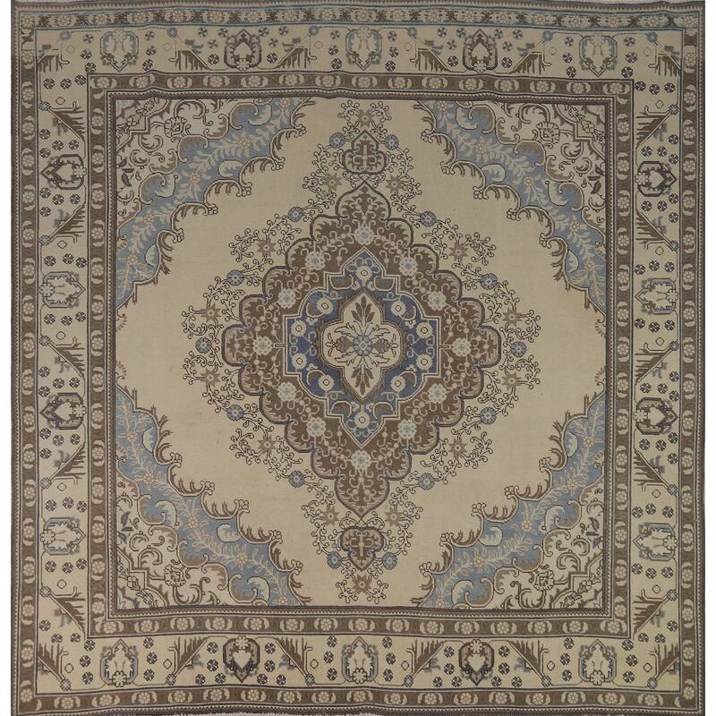 Medallion Tabriz Persian Square Area Rug Hand-Knotted Wool Carpet - 9'2"x 9'6"