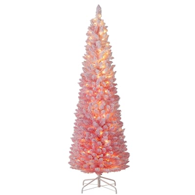 Costway 6/7 FT Snow-flocked Artificial Pink Christmas Tree with 140 - See Details