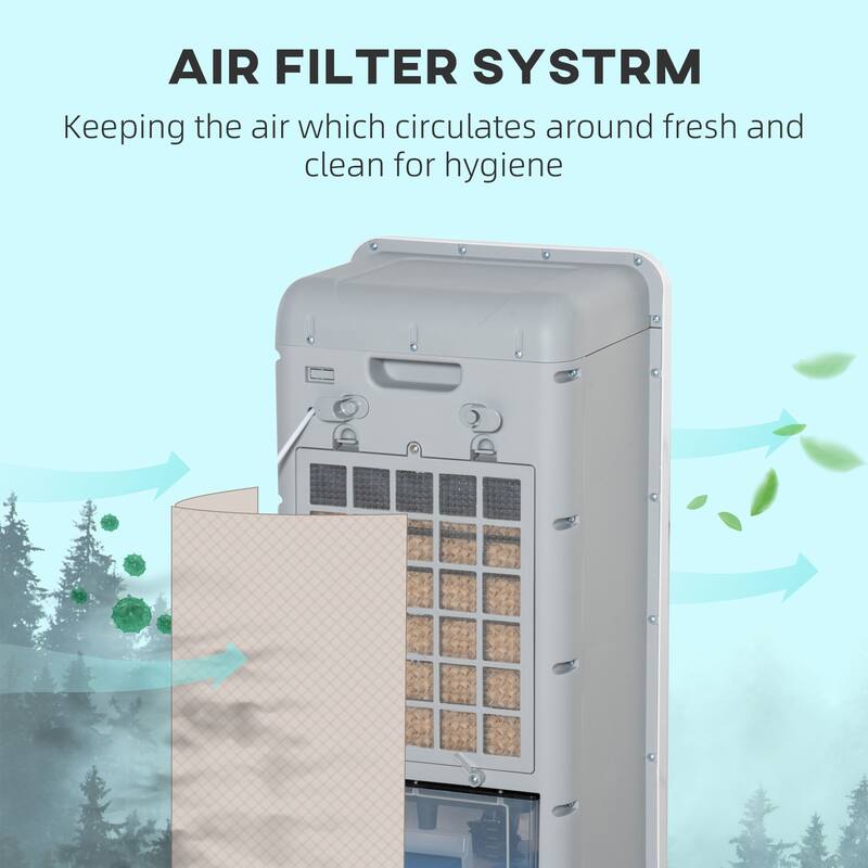 HOMCOM Mobile Air Cooler, Evaporative Ice Cooling Fan Water Conditioner Humidifier Unit with 3 Modes, 3 Speed, Remote Controller