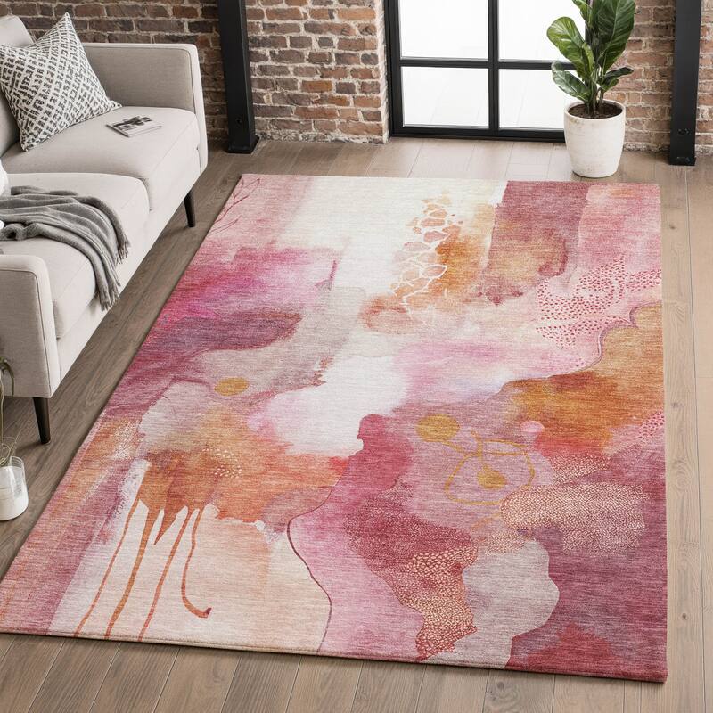 Premium Washable Super Soft Abstract Contemporary Mayfield Rug - Pink - 3' x 5'