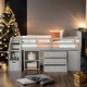 preview thumbnail 37 of 53, Artsy Twin Size Loft Bed with Retractable Writing Desk and 3 Drawers, Wooden Loft Bed with Storage Stairs and Shelves, Espresso
