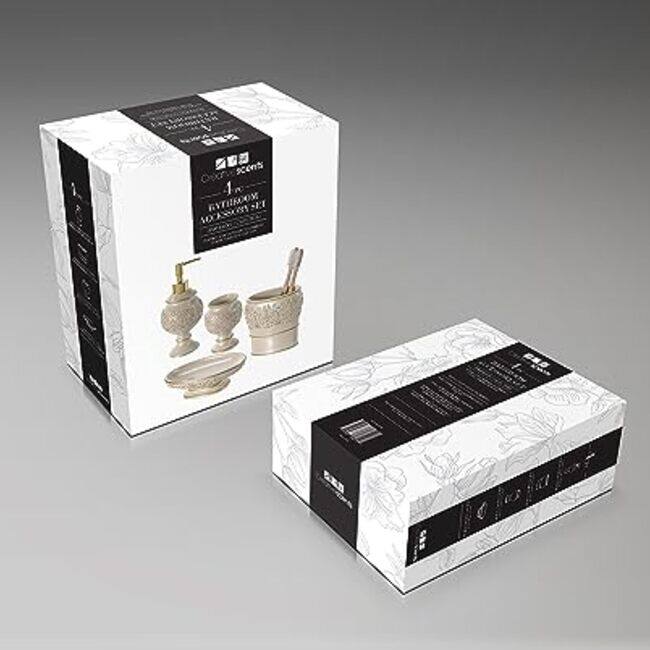 Creative Scents Shannon Beige Bathroom Accessories Set of 4