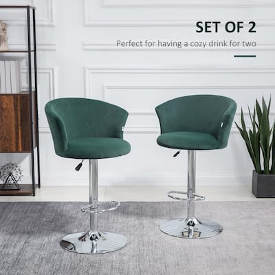 Modern Swivel Counter Stool Set Bar Stool with Adjustable Height, Velvet Padded Seat & Ring Footrest for Bar