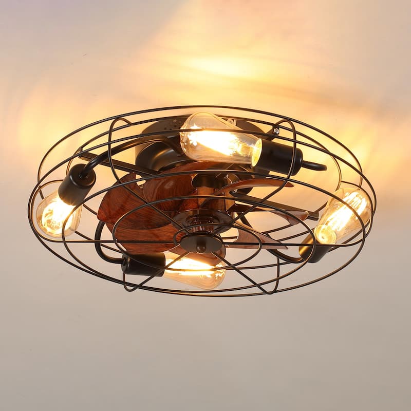 20 in. W x 6 in. H Iron Ceiling Fan in Black with LED Lights - 20" x 6" in