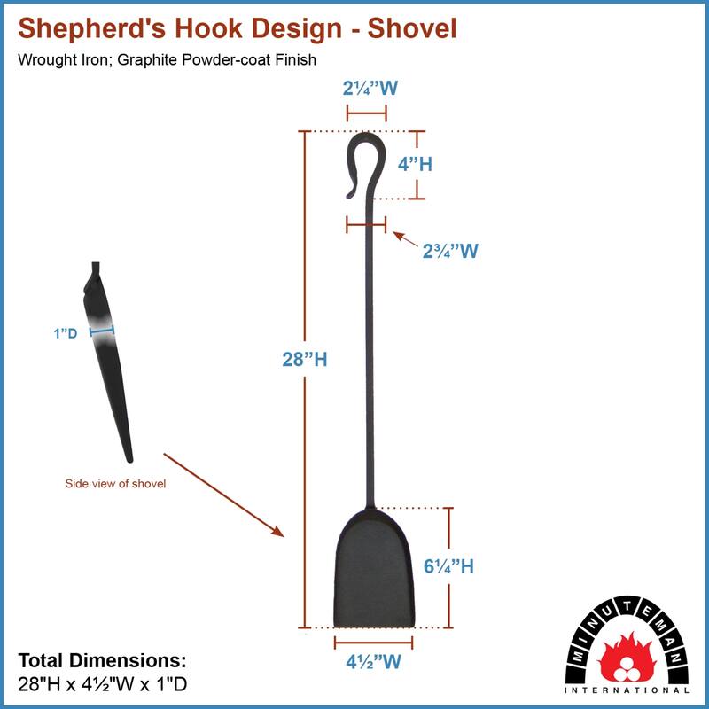 Achla Designs Shepherd's Hook Fireplace Shovel Tool, 28 Inch Tall, Graphite Finish
