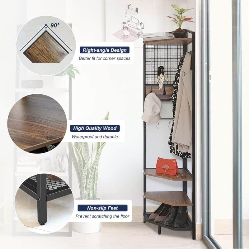 Coat Rack with Shoe Rack - 15.7"D x 70.9"W x 15.7"H