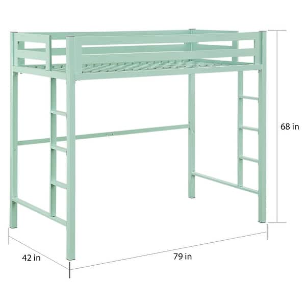 dimension image slide 1 of 2, Walker Edison Browning Mint Metal Modern Twin Loft Bed
