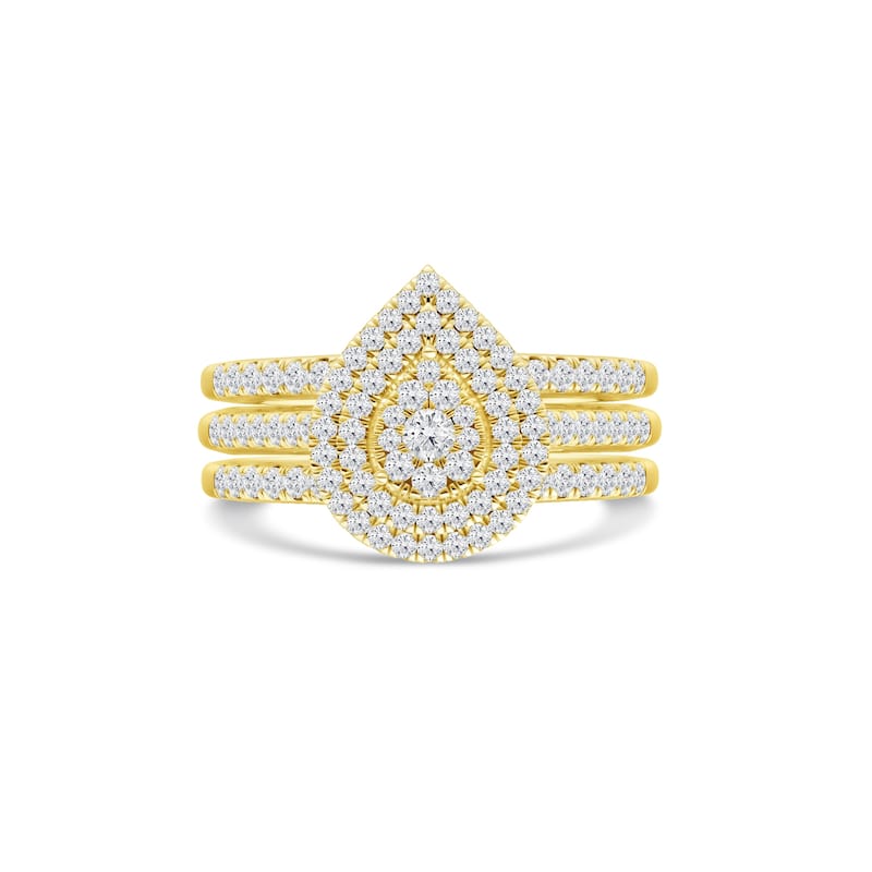 5/8Ct TDW Diamond Pear Shaped Cluster Halo Bridal Set in 10K Yellow Gold for Women