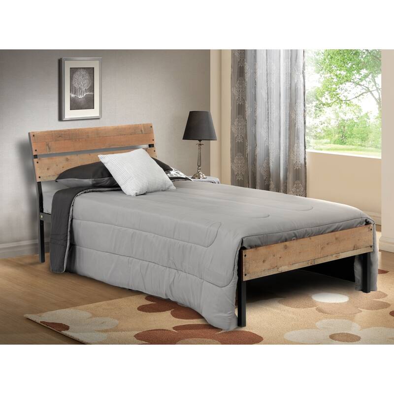 Twin Bed Frame Metal & Wood Style - Rustic Bed with Storage & Sturdy Base