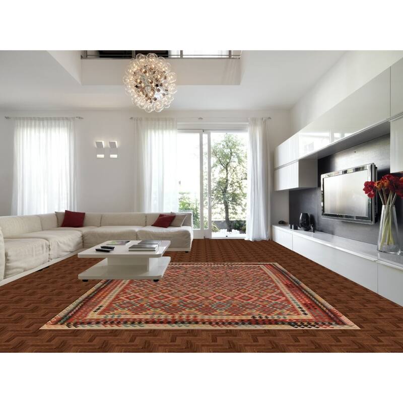 Reversable Trellis Kilim Oriental Area Rug Handmade Wool Carpet - 10'0"x 12'9"