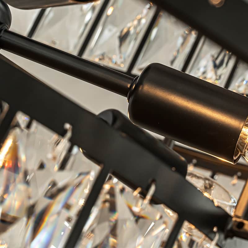 Modern Crystal Chandelier Matte Black Finish Tiered Drum Pendant Light for Small Spaces Dining Room Entryway