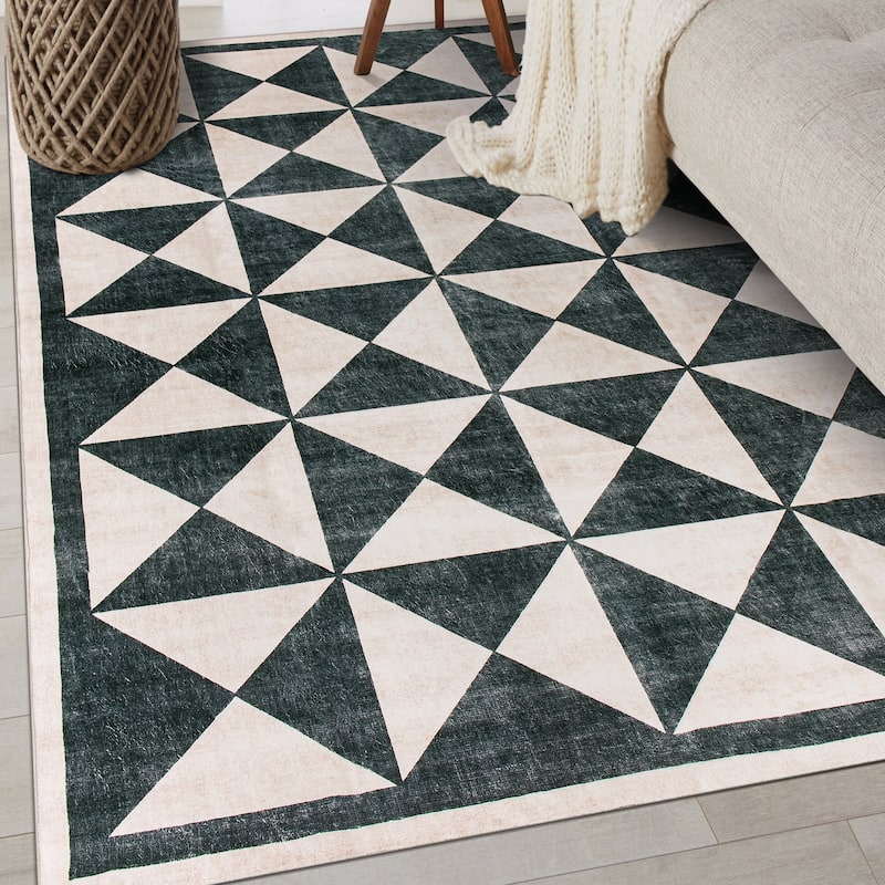 World Rug Gallery Geometric Diamond Washable Non Slip Area Rug - Cream - 3'x5'