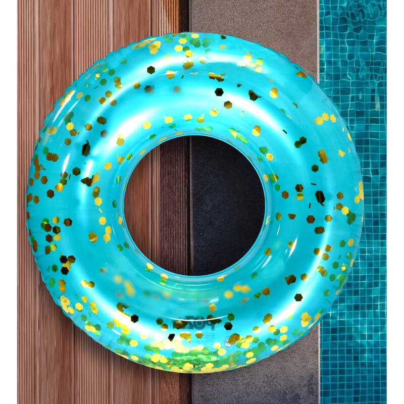 CoTa Global Inflatable Blue Gold Pool Float Tube with Sparkle Confetti - 36 inches