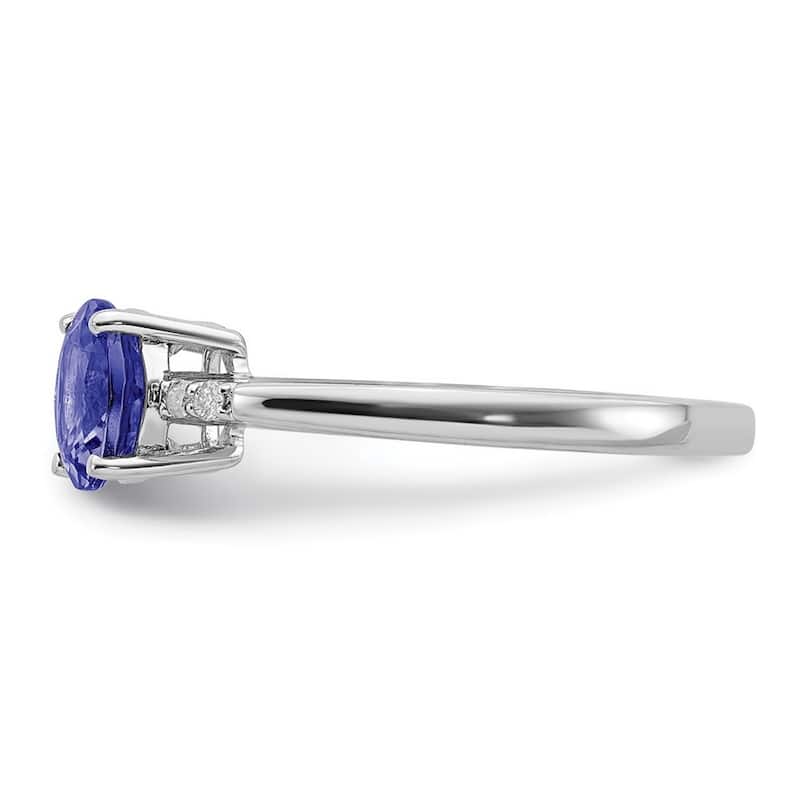 Curata 925 Sterling Silver Round Tanzanite and Diamond Ring
