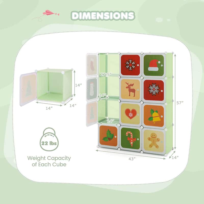 Costway 12-Cube Kids Wardrobe Baby Dresser Bedroom Armoire Clothes