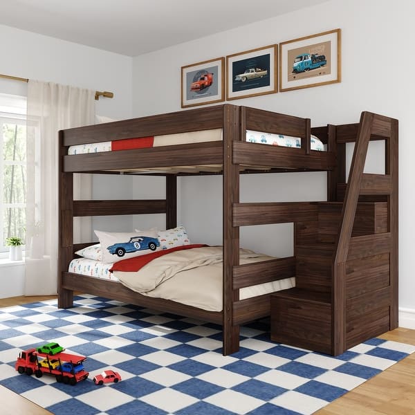 slide 2 of 24, Max and Lily Modern Farmhouse Queen Over Queen Bunk Bed With Staircase