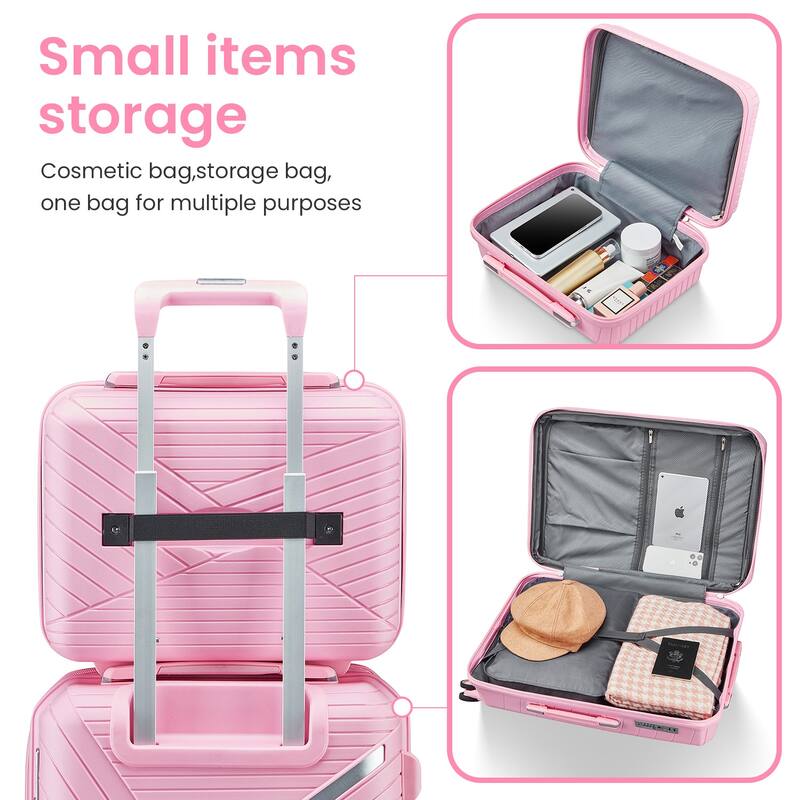 Luggage Sets 4 Piece(14/20/24/28), Expandable Lightweight Suitcase with 4 Double 360 Degrees Mute Spinner Wheels PP Materials - Pink