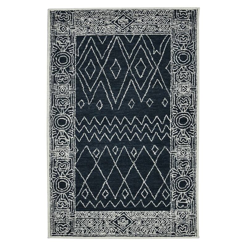 Bakari Suney Charcoal Hand-Hooked Wool Area Rug