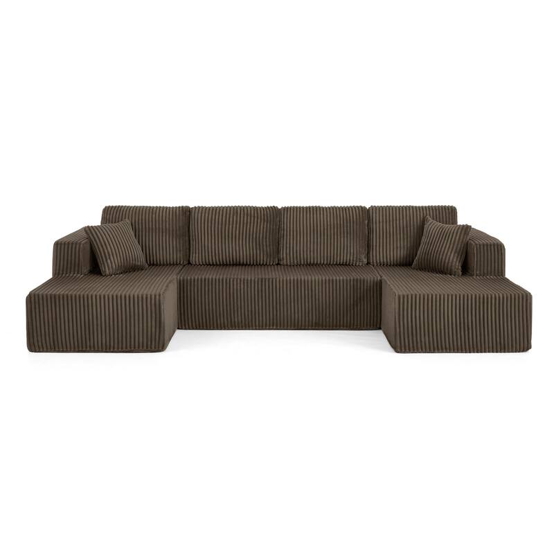 132.48" Corduroy U-Shaped Modular Sectional Sofa with Sleeper