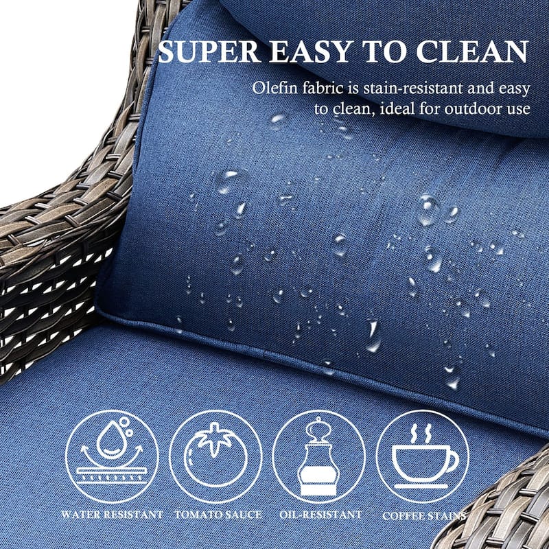 Arcadia 5-Piece Wicker Patio Set with 4 Swivel Glider Chairs and Square All-Iron Fire Pit